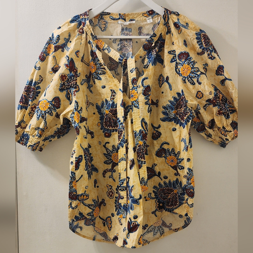 A.L.C Floral Yellow Blouse, size 8, puff sleeve.